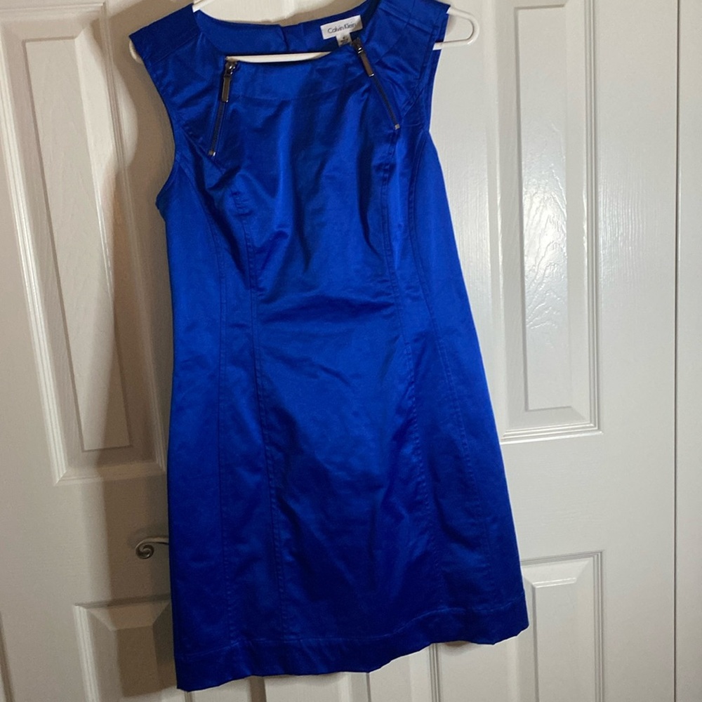 Calvin Klein royal blue satin dress. Knee length. Like new!